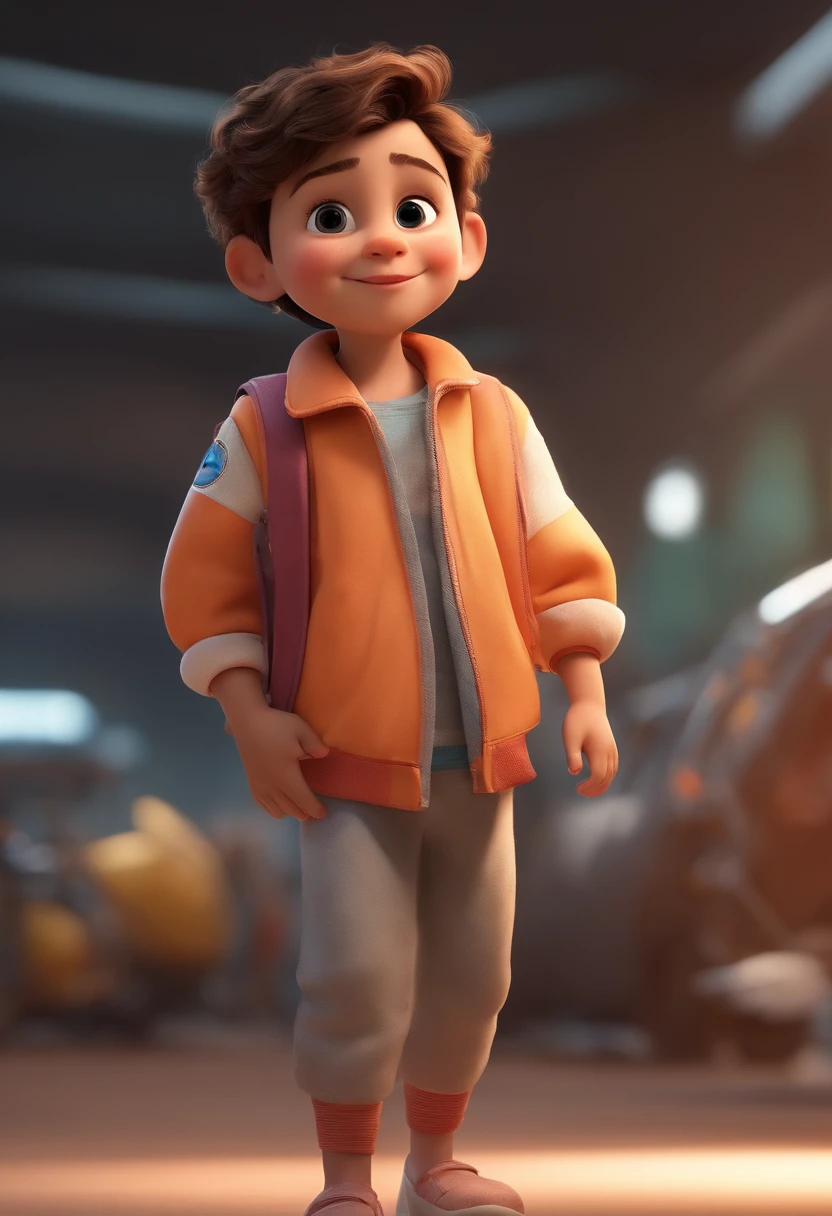 a happy cute ??? standing short hair, vestindo uma fantasia espacial, , fundo branco, barnet, toon, estilo pixar, 3d, desenhos animados, rosto detalhado, asymmetrical 16k