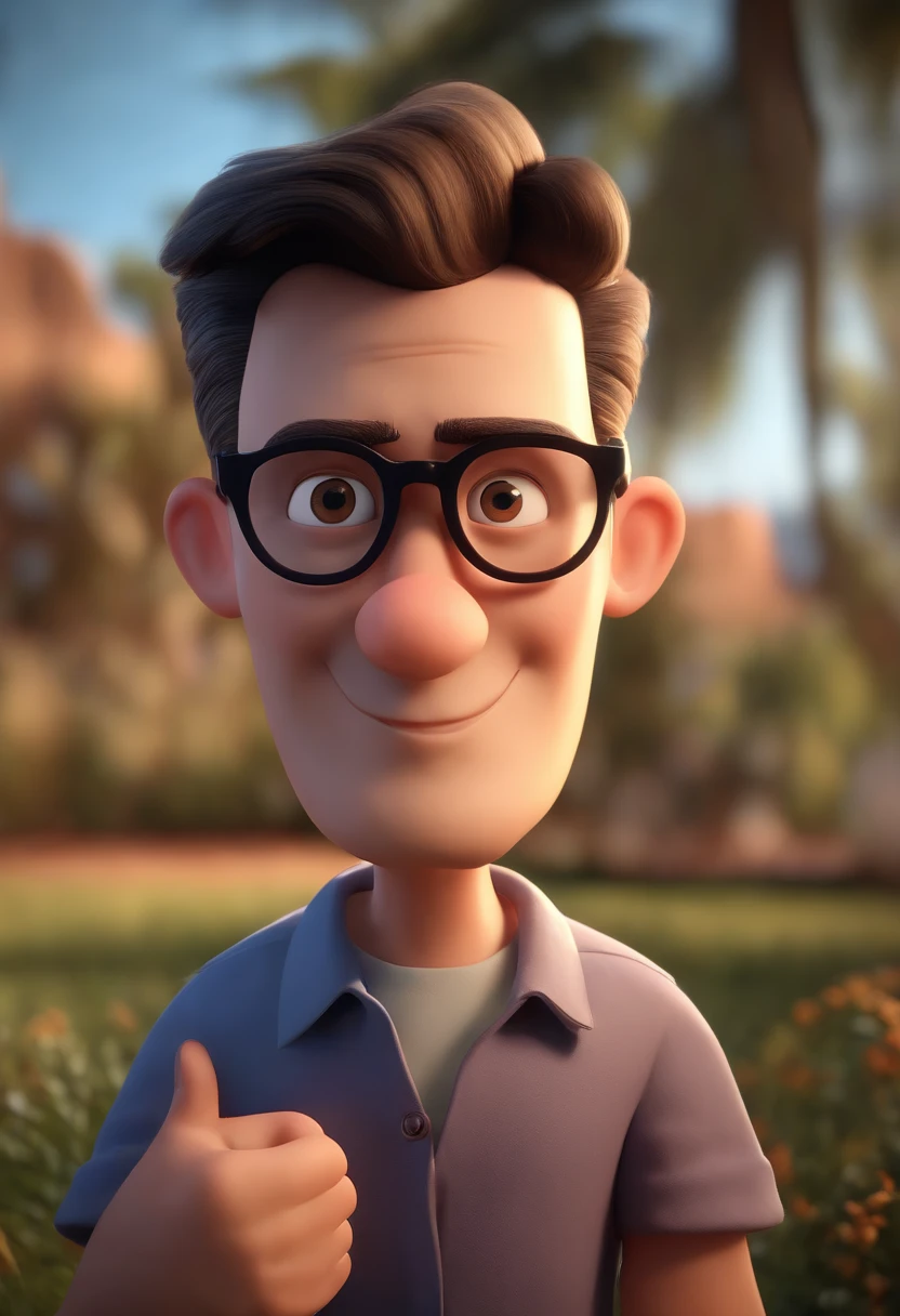 Cartoon character of a man wearing black glasses and a blue shirt, um personagem animado, Caractere estilizado, animation style rendering, 3D estilizado, Arnold Maya render, 3 d render stylized, toon render keyshot, Personagem 3D, Personagem 3D, 3d rendering stylized, 3 d character render, personagem de desenho animado, Personagem de close up, Pose de personagem, (Estilo Pixar) (master part:1.2) (Bokeh) (best quality) (pele detalhada) (textura detalhada) (8k) (argila) (Cinematic lighting) (foco nítido,Senta e vaza a parte superior do corpo