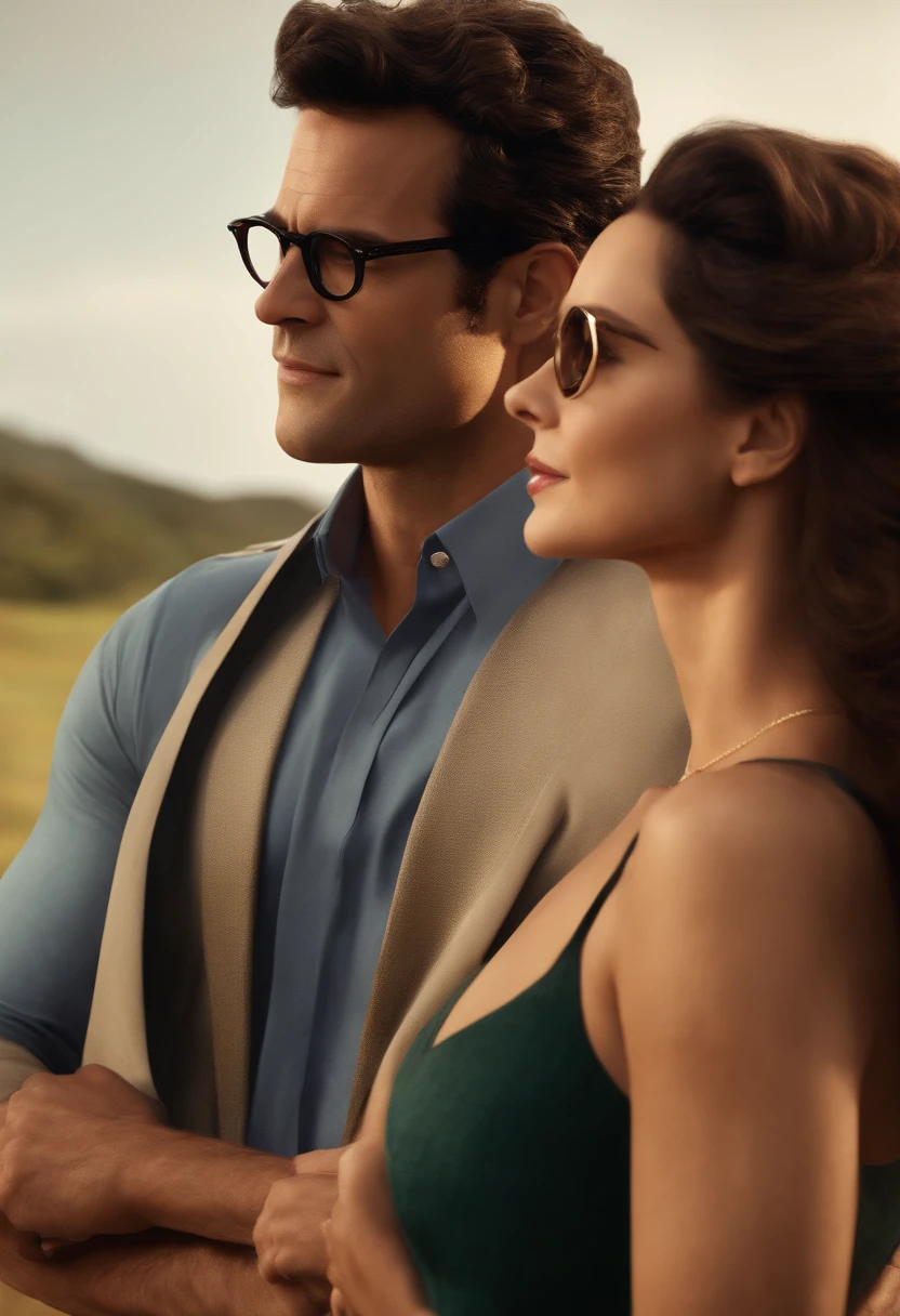 Melhor qualidade, alta qualidade, estilo pixar, casal cor de pele negra, Serious man, homen , careca, mulher sorrindo, olhos azuis