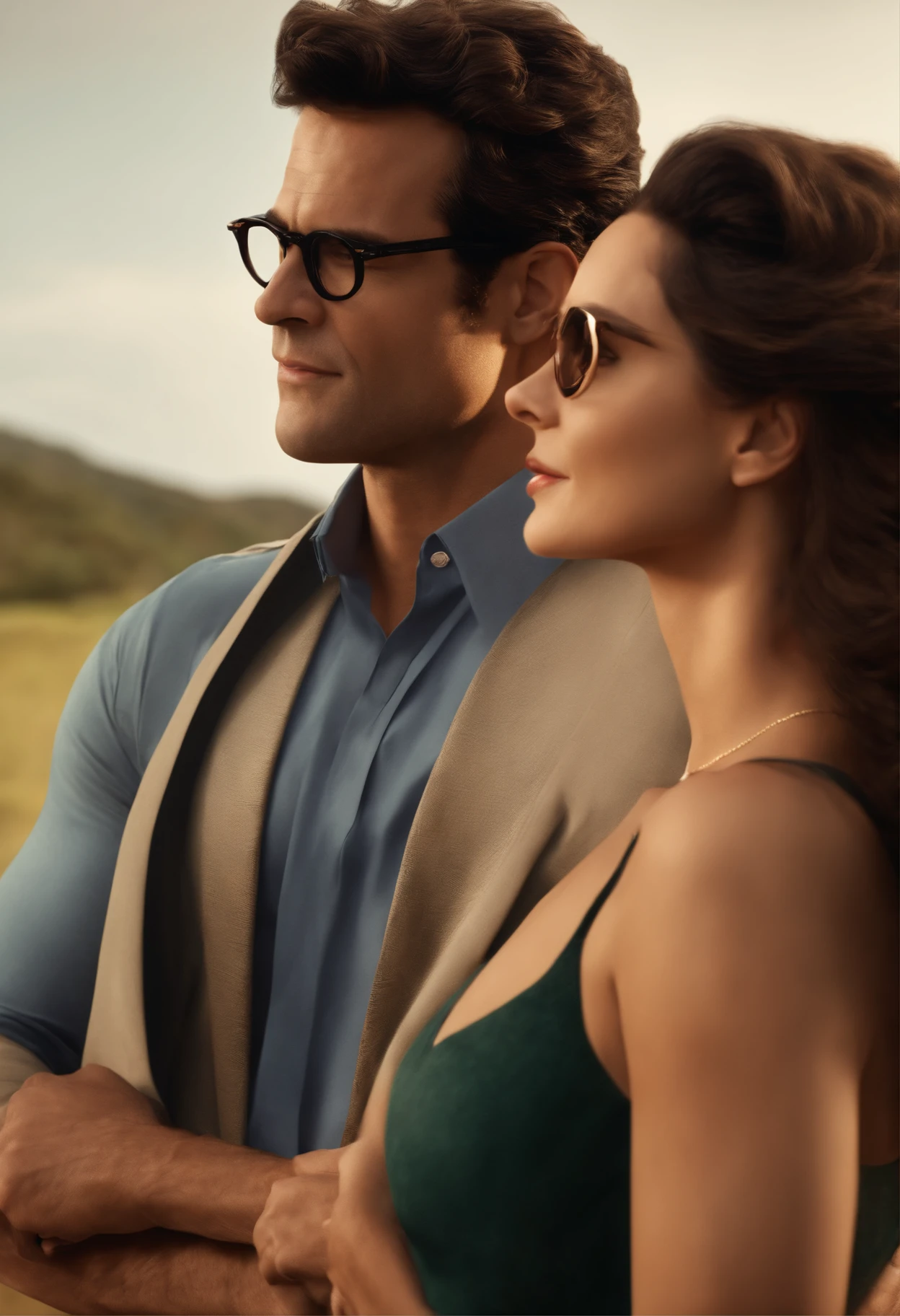 Melhor qualidade, alta qualidade, estilo pixar, casal cor de pele negra,  Serious man, homen , careca, mulher sorrindo, olhos azuis