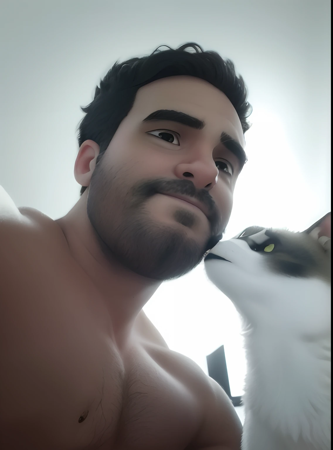 Araffe e um homem com um gato em um quarto, imagem de perfil, Selfie!!!!! de um homem, Selfie de um homem, foto do perfil, foto Selfie, selfie of a dog, neckbeard, foto de baixa qualidade, cerca de 3 5 anos, tirar uma Selfie, Ciborgue - Pitbull tirando uma Selfie, Selfie acidental, peito peludo, segurando um gato, Selfie do instagram