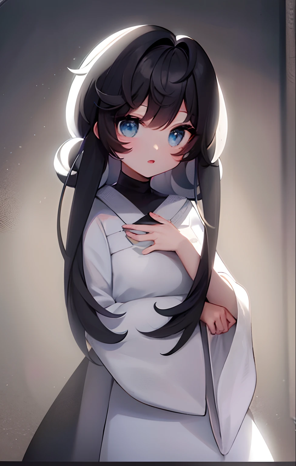 black color hair,white clothes