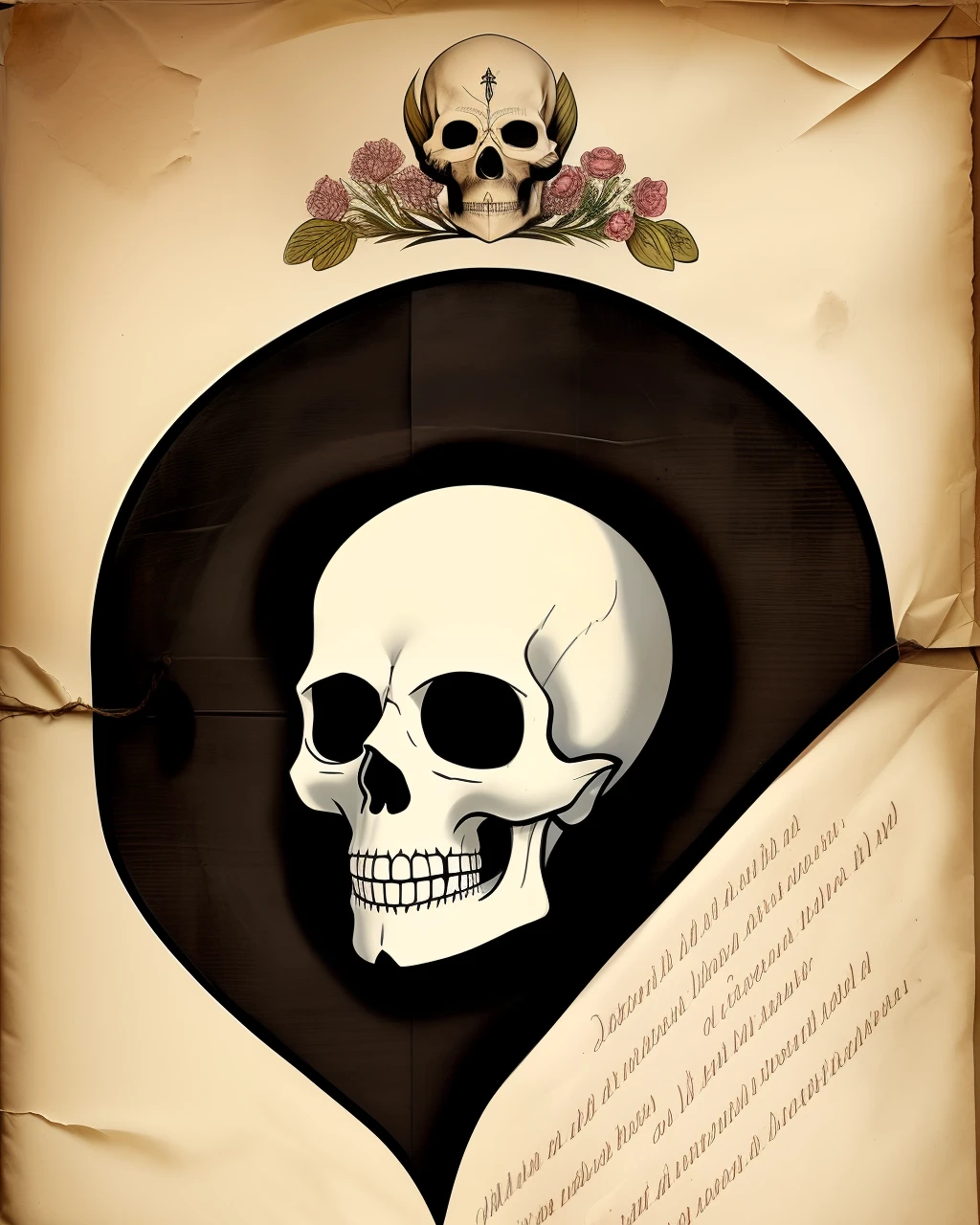 A Mexican skull with a parchment bearing the names Leonardo and Gloria