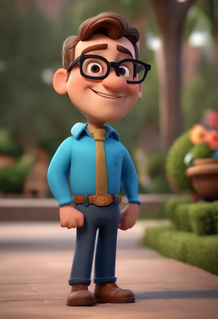 Cartoon character of a man with black glasses and a blue shirt, animation character, Caractere estilizado, animation style rendering, 3D estilizado, Arnold Maya render, 3 d render stylized, toon render keyshot, Personagem 3D, Personagem 3D, 3d rendering stylized, 3 d character render, personagem de desenho animado, Personagem de close up, Pose de personagem, (Estilo Pixar) (master part:1.2) (Bokeh) (best quality) (pele detalhada) (textura detalhada) (8k) (argila) (Cinematic lighting) (foco nítido