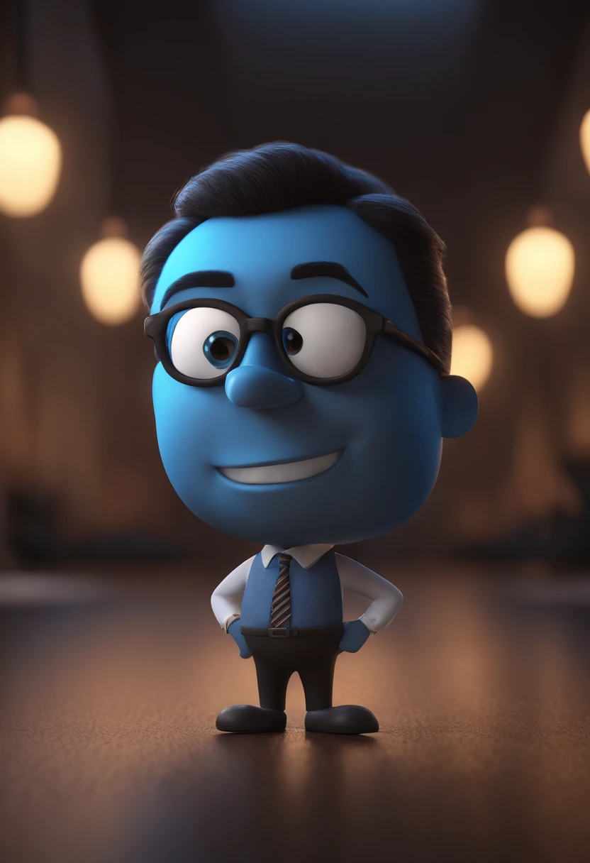 Cartoon character of a man with black glasses and a blue shirt, animation character, Caractere estilizado, animation style rendering, 3D estilizado, Arnold Maya render, 3 d render stylized, toon render keyshot, Personagem 3D, Personagem 3D, 3d rendering stylized, 3 d character render, personagem de desenho animado, Personagem de close up, Pose de personagem, (Estilo Pixar) (master part:1.2) (Bokeh) (best quality) (pele detalhada) (textura detalhada) (8k) (argila) (Cinematic lighting) (foco nítido