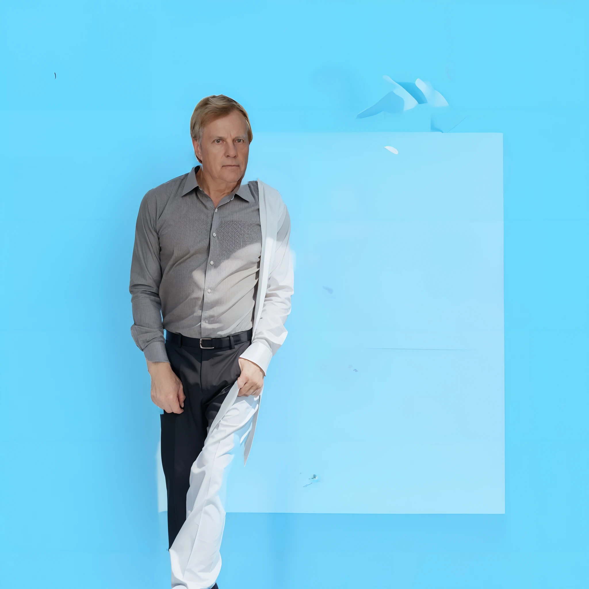old  male, white long-sleeved shirt, Formal white shirt, black pant, foto realista, beste-Qualit, 4k quality
