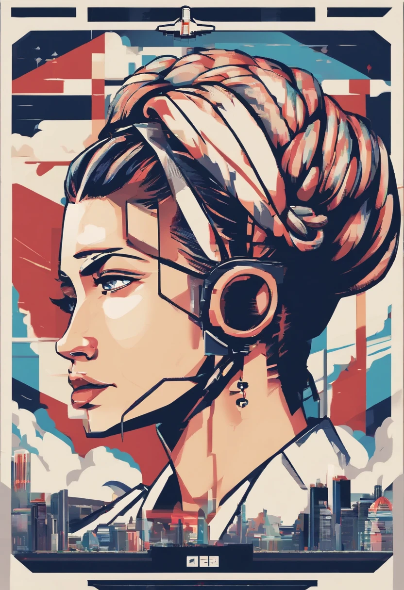 movie poster,((Braided hairstyle : 1.5)),Anime 86 Reference ,science fiction,scientific fiction,Filmes,War action films,space,atmosfera,heaven,battleship,multiple characters,mulher,Adultos,olhos verdes,cabelos pretos,(Pia franja penteado) : 1.8 ),(Red glasses),Uniforme Geral,Uniforme Branco do Comandante,detalhes realistas do rosto,realismo,Rosto 3D,