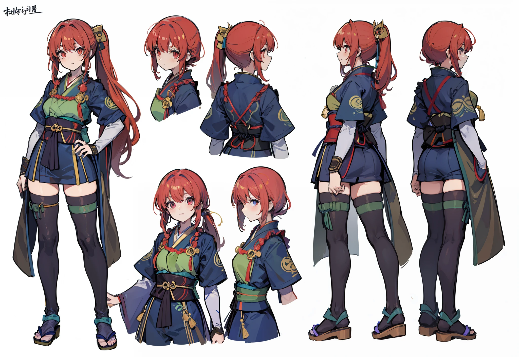 1人, reference sheet, (Fantasy character design, Front, back, Side) girl, kimono, japanese goddess, enmusubi