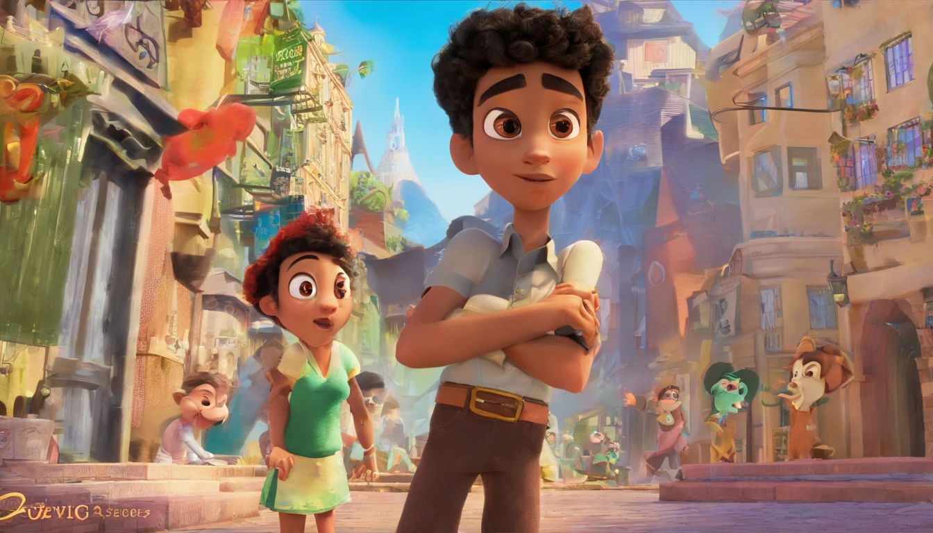 Generate a Disney-Style Movie Poster/Pixar "O Livro da Vida, Flávio's story", with a -yeld evelical autistic, Named Flávio Fernando Vicentini Santos, que vive na cidade de Mirassol, In the interior of São Paulo, ele tem olhos da cor do mel, cor da pele branca. He becomes a 19-year-old evangelical autistic adult, na cidade de Cajamar ele tem olhos da cor mel, cor da pele branca com cores vibrantes em cidade diferente o Mirassol que representa o dia e o Cajamar que representa a noite. The poster is a half-and-half split image with the title of the movie in large letters and the Disney logo/Pixar.