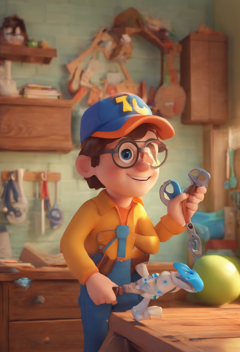 Estilo Pixar: The grown man is holding a naked blue-eyed boy and in his other hand he is holding a pair of scissors and is trying to cut off the boy's testicles,3D Poster,Disney