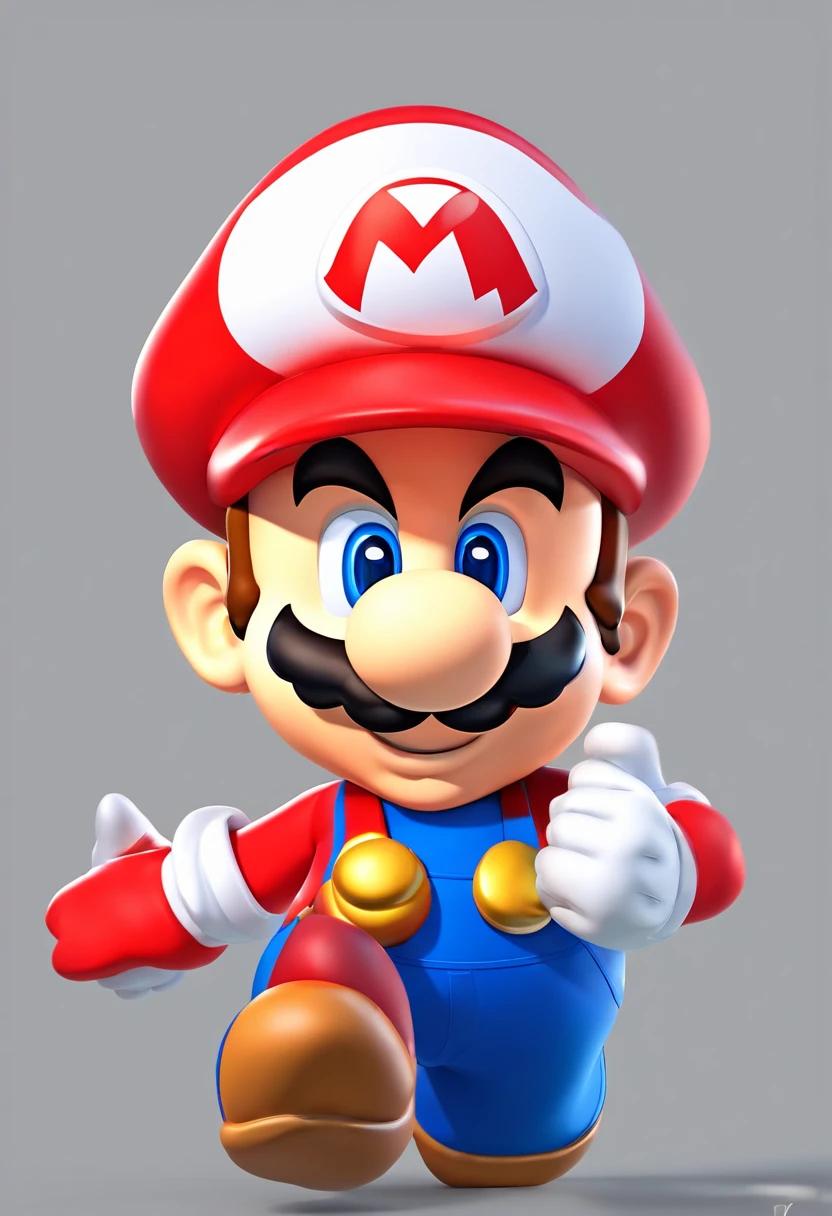 (Mario), design de personagens, Nintendo Super Mario, (olhos azuis, red hat, terno vermelho, blue suspenders, luvas brancas, )super bonito estilo caixa cega, Chibi, corpo inteiro, exaggerated expressions and actions, fundo limpo, Destaques iridescentes brilhantes, studio lighting, Atmospheric Illumination, com textura requintada, High detail, high resolution, c4d, ..3d, Liquidificador, 8k, best quality, Ultra High Definition