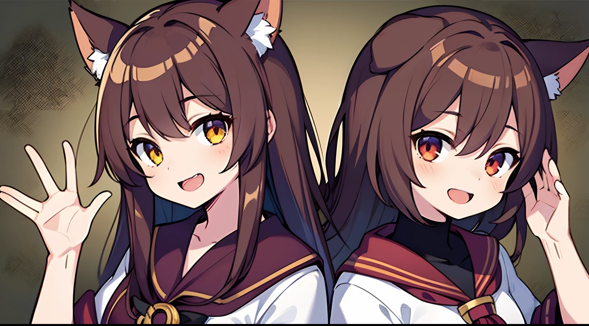 (best quality), 1girl, :D, confused, head tilt, inugami korone, brown hair, dog ears