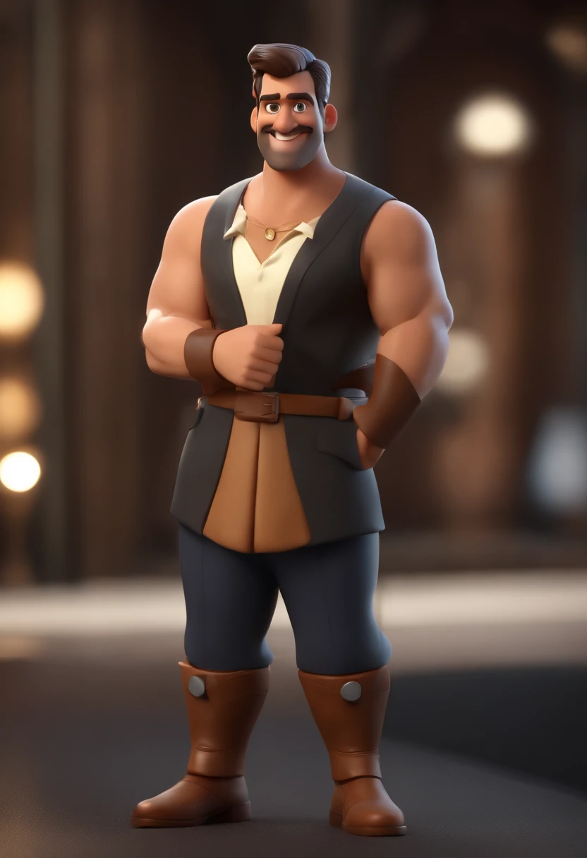 Personagem de desenho animado de um homem usando cabelos pretos e uma camisa preta, um personagem animado com barba, Caractere estilizado, animation style rendering, 3D estilizado, Arnold Maya render, 3 d render stylized, toon render keyshot, Personagem 3D, Personagem 3D, 3d rendering stylized, 3 d character render, personagem de desenho animado, Personagem de close up, Pose de personagem, (Estilo Pixar) (master part:1.2) (Bokeh) (best quality) (pele detalhada) (textura detalhada) (8k) (argila) (Cinematic lighting) (foco nítido,Senta e vaza a parte superior do corpo