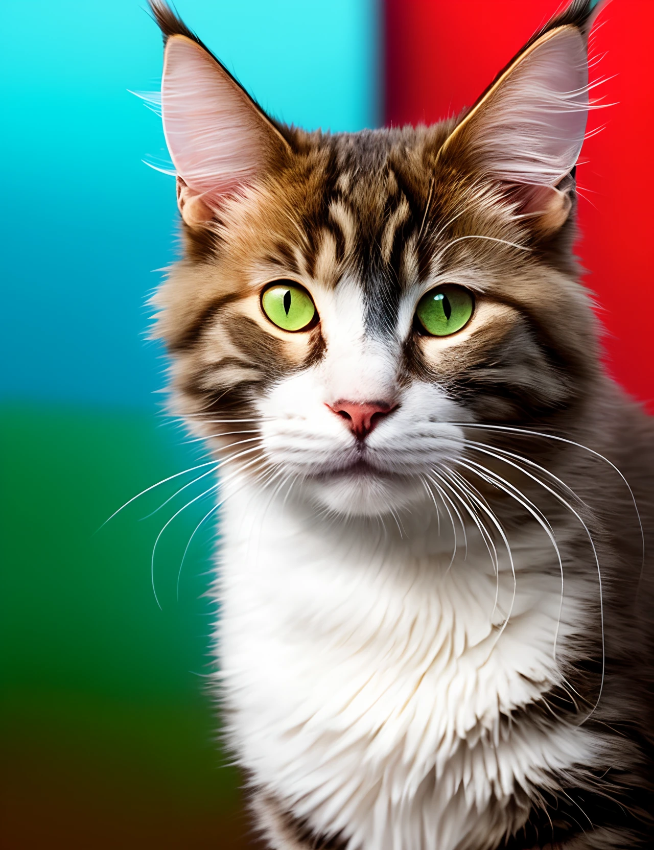 une affiche de film pixar avec ecrit "Moumout" pour le titre, on y voit un chat femelle de la race européenne x Maine coon avec une couleur tricolore avec les yeux légèrement vert, portant un collier coeur.