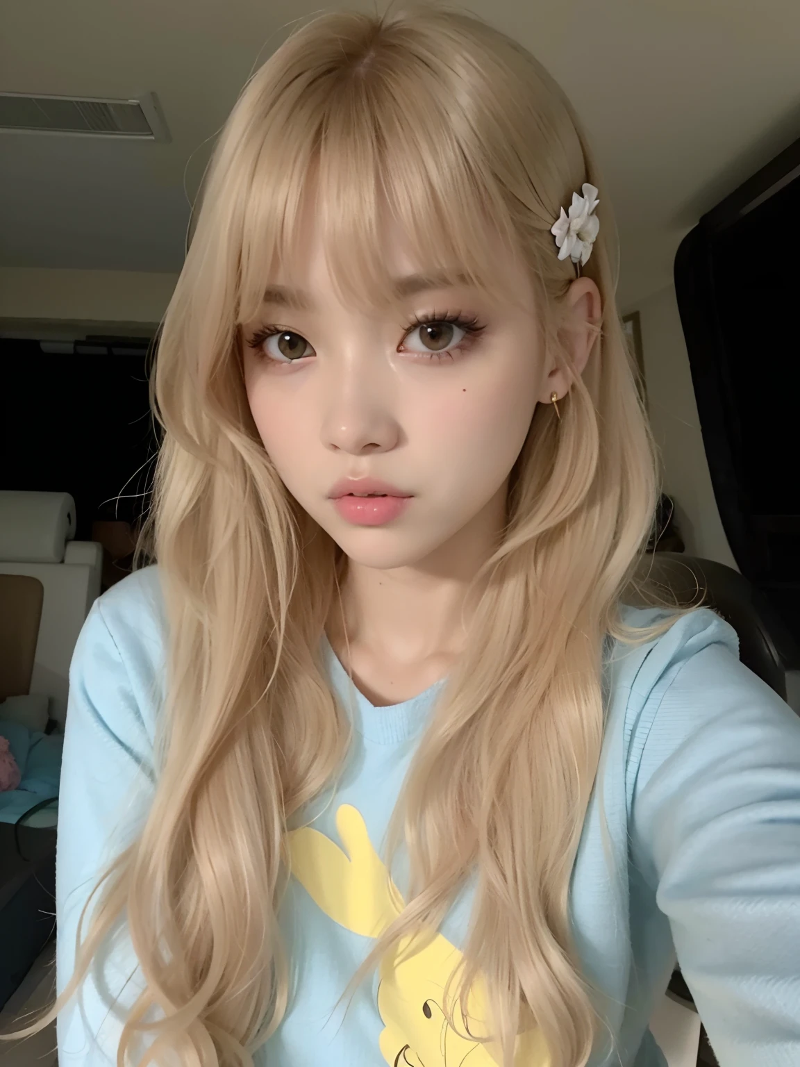 menina loira com faixa xadrez azul e camisa xadrez azul, Lalisa Manobal, Lalisa Manoban do Blackpink, Parque Roseanne do Blackpink, com franja completa, Ulzzang, com franja, cabelo arrumado com franja, cabelo comprido com franja completa, O corte Hime, Retrato de Jossi de Blackpink, jossi do blackpink, cabelos longos com franja