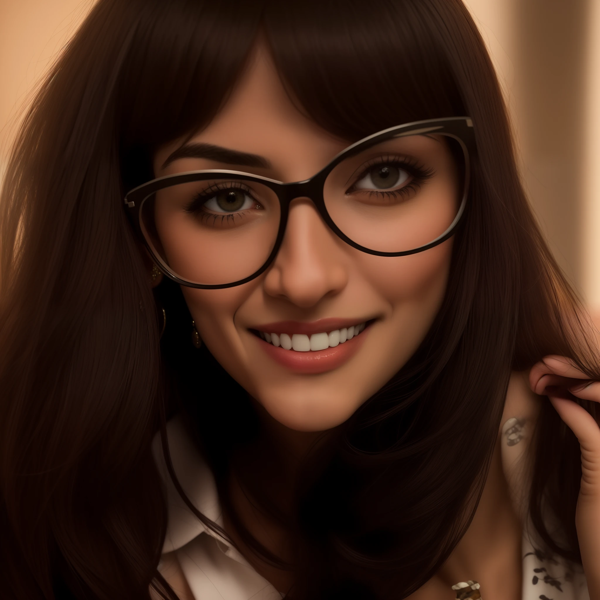 There's a woman in glasses smiling and holding a doughnut, Directed by: Nandor Soldier, imagem de perfil, Malika Favre, photo of džesika devic, 38 anos, fernanda suarez, Angiewolf, Foto realista, Madalena Radziej, 3 2 anos, 3 6 anos