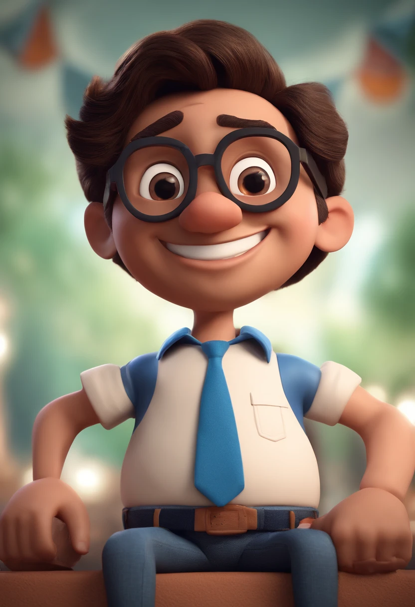 Cartoon character of a man with black glasses and a blue shirt, animation character, Caractere estilizado, animation style rendering, 3D estilizado, Arnold Maya render, 3 d render stylized, toon render keyshot, Personagem 3D, Personagem 3D, 3d rendering stylized, 3 d character render, personagem de desenho animado, Personagem de close up, Pose de personagem, (Estilo Pixar) (master part:1.2) (Bokeh) (best quality) (pele detalhada) (textura detalhada) (8k) (argila) (Cinematic lighting) (foco nítido