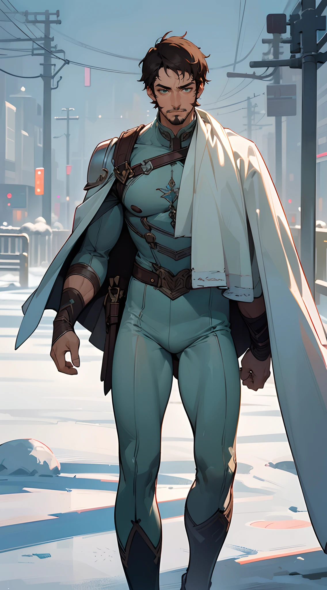 Handsome man , brown hair , very Short hair, ((Ivy League Haircut:1)) , green eyes , light skin ,((has facial stubble:1.3)), strong jawline , ((lithe:1.3)),((masculine:1)) , Well-defined body, Toned and lean body, age 35,
(masterpiece, best quality:1.3),beautiful detailed glow,best illuminate,(((best quality,textile shading,ultra detailed))),extremely detailed CG unity 8k wallpaper,Highly Detailed beautiful and aesthetic,best light,high resolution,detailed,dynamic lighting , 1Character , pastel washed out colors , cell shade , soft, muted shades ,gentle colors ,
Outside scene, scene of a Seinen anime , movie quality, snowing , walking in a city , snow on the ground , winter clothes ,