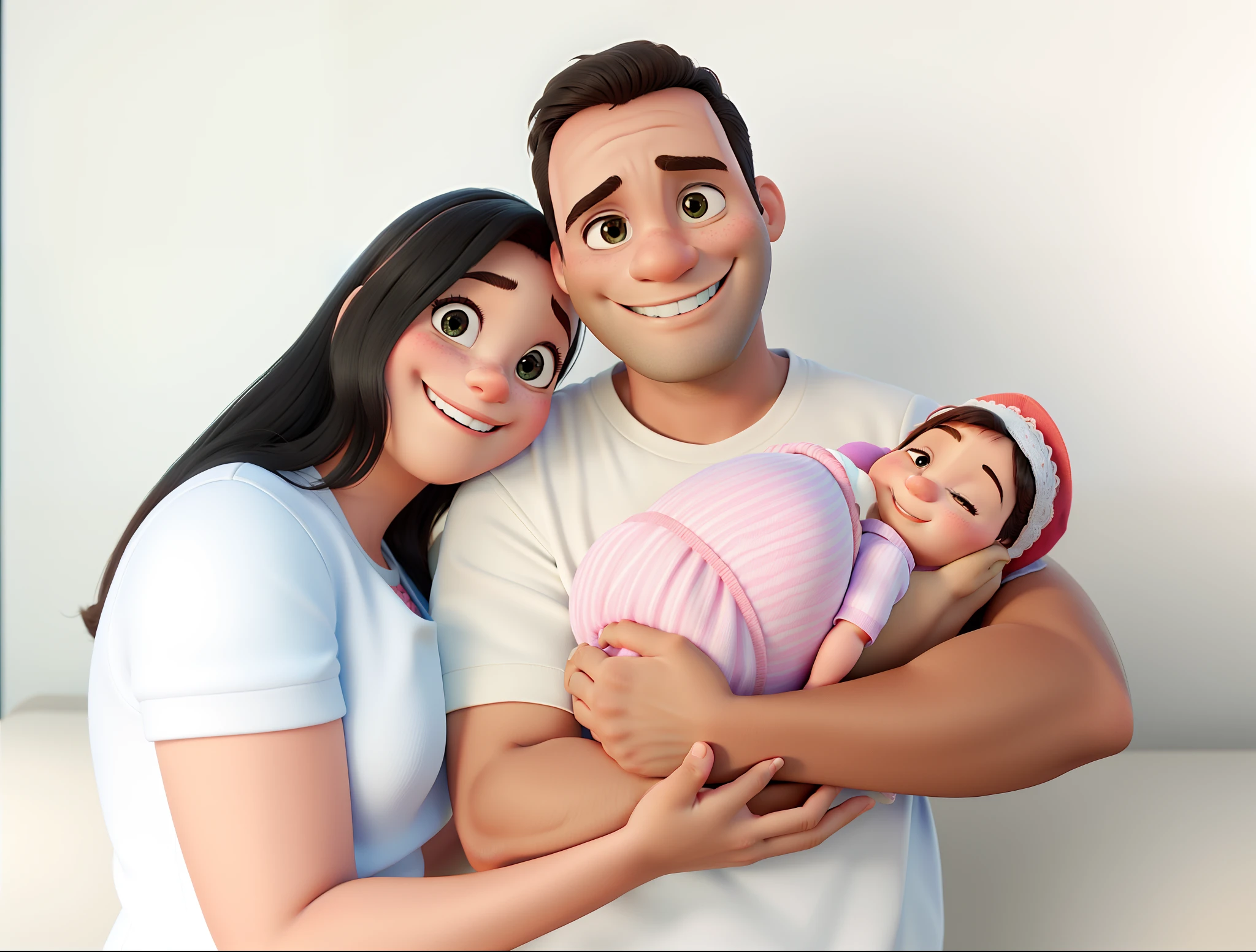 A Happy Couple Holding Their Newborn Baby Girl Disney Pixar Style, alta qualidade, melhor qualidade