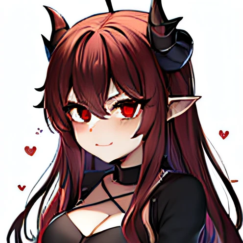 a drawing of a girl with horns and red eyes, demon anime girl, demon girl, [[[[grinning evily]]]], mika kurai demon, horns and red eyes, gapmoe yandere grimdark, gapmoe yandere, with red glowing eyes, with glowing red eyes, cute anime face, rin tohsaka, no background, profile picture