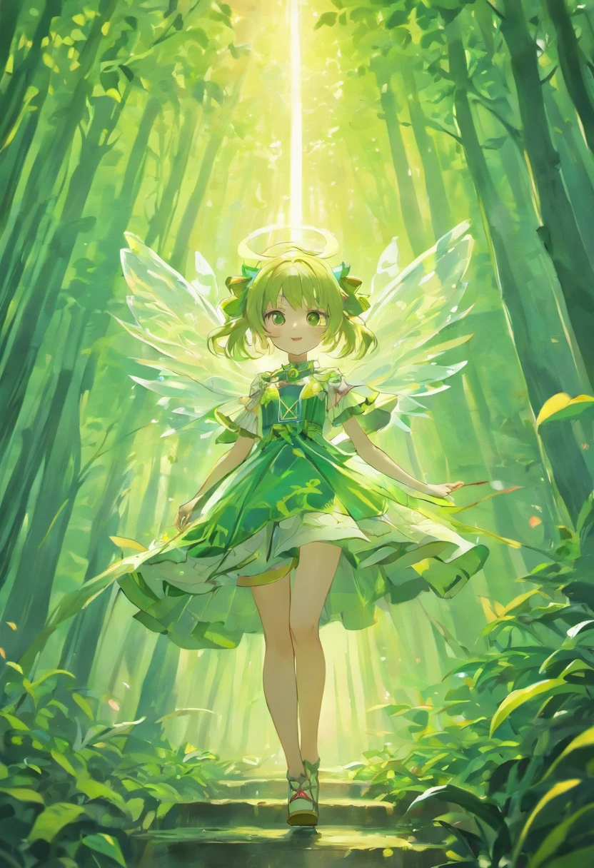 (Masterpiece, Best quality, Ultra-detailed, Best Illustration:1.4), 1 Little Fairy, The wings of the little fairy,(Airflow Maiden:1.1),(See-through:15)afloat,Green wind ,Silk fabric,(refractions,Reflection:1.2) , Transparent skin, sunshine day,ln the forest