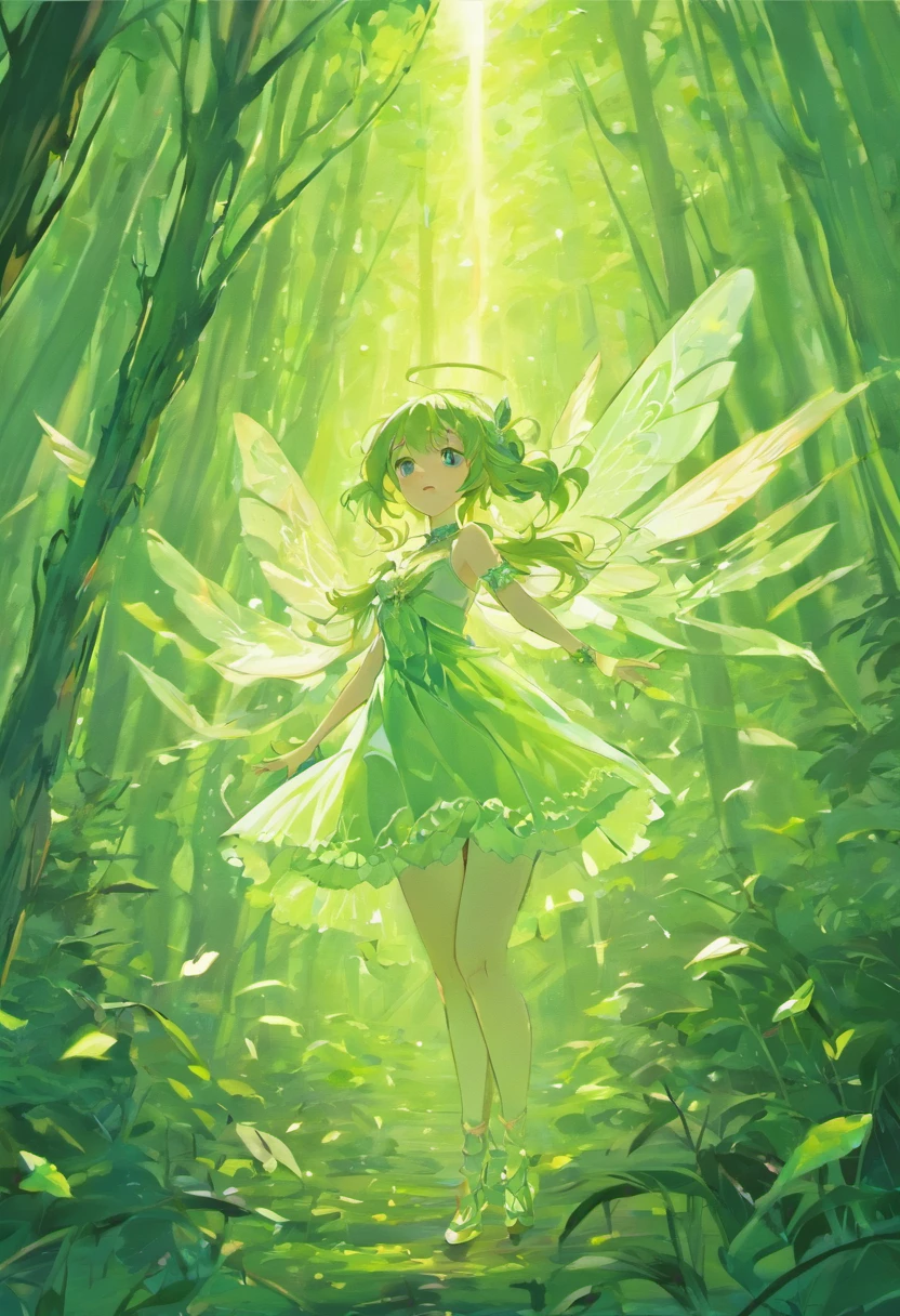 (Masterpiece, Best quality, Ultra-detailed, Best Illustration:1.4), 1 Fairy, The wings of the little fairy,(Airflow Maiden:1.1),(See-through:15)afloat,Green wind ,Silk fabric,(refractions,Reflection:1.2) , Transparent skin, sunshine day,ln the forest