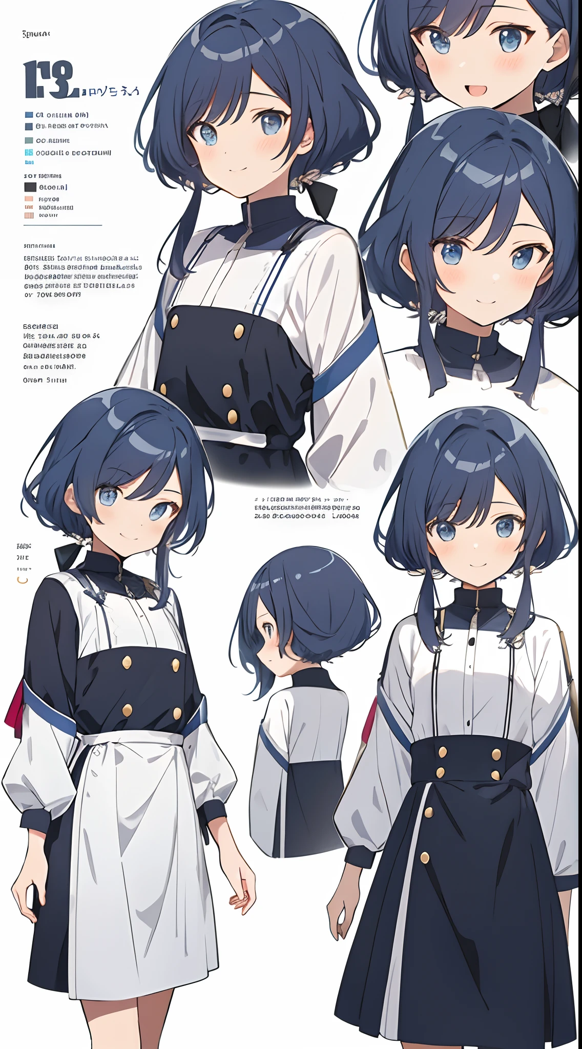 um desenho de um  ,design de personagens de anime, design de personagem feminino anime character reference sheet, Melhor Design de Personagens de Anime, arte detalhada do personagem de anime, [ design de personagens ], arte de personagens de anime, ( ( arte conceitual do personagem ) ), Design de personagem de corpo inteiro, character concept reference art, design de personagem profissional, design de personagem de alta qualidade, design detalhado de personagens, sorridente, ((master part)),(((best quality))) Rosto detalhado, cabelo detalhado, Olhos detalhados, frente, lado,e costas