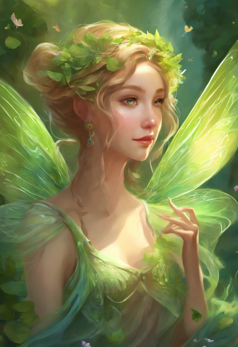 (Masterpiece, Best quality, Ultra-detailed, Best Illustration:1.4), 1 Fairy, The wings of the little fairy,(Airflow Maiden:1.1),(See-through:15)afloat,Green wind ,Silk fabric,(refractions,Reflection:1.2) , Transparent skin, sunshine day,ln the forest