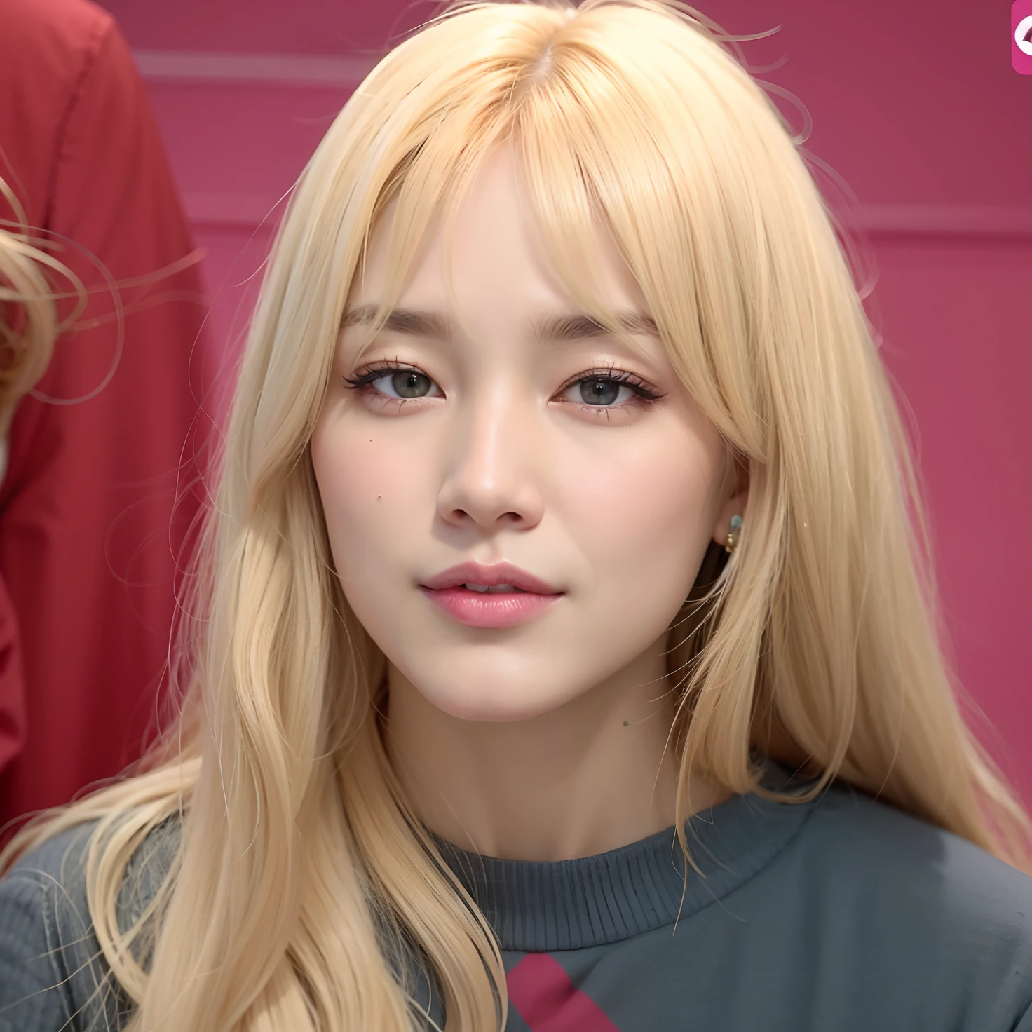 A closeup of a person with long blond hair and a sweater, Dom Yunjoo, Parque Roseanne do Blackpink, wan adorable korean face, Jaeyeon Nam, Retrato de Jossi de Blackpink, Lalisa Manobal, Parque Ji-min, Lalisa Manoban do Blackpink, Heonhwa Choe, olhar de alegria, ela tem um rosto expressivo bonito