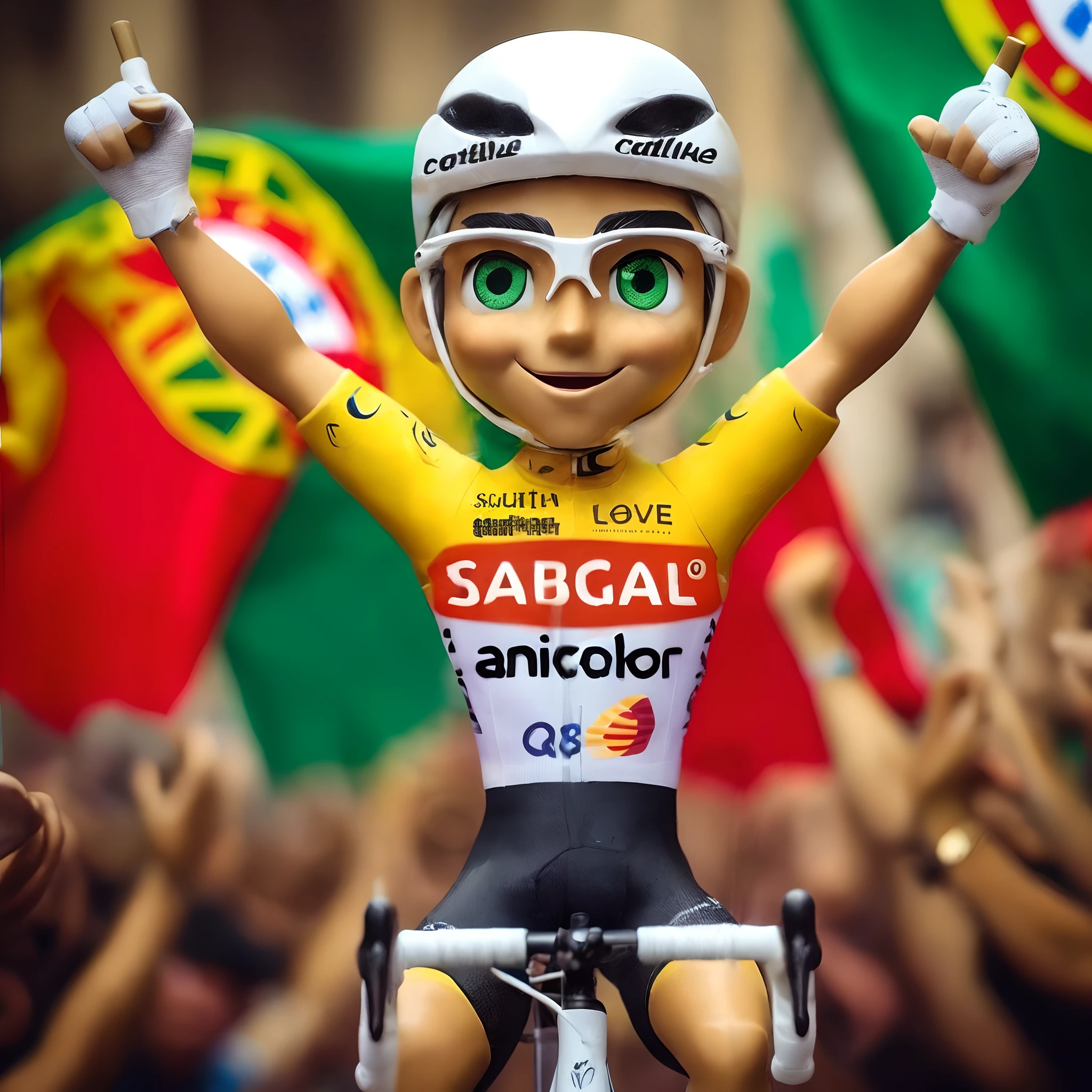 A closeup of a figurine of a cyclist with a crowd of people, 🚿🗝📝, 🌻🎹🎼, Okuda Sam Miguel, 😃😀😄☺🙃😉😗, Anato Finnstark!!, nicola salvior, salvador, 🐿🍸🍋, Anton, 3d statue!!!, 🔞🤡, gabagool