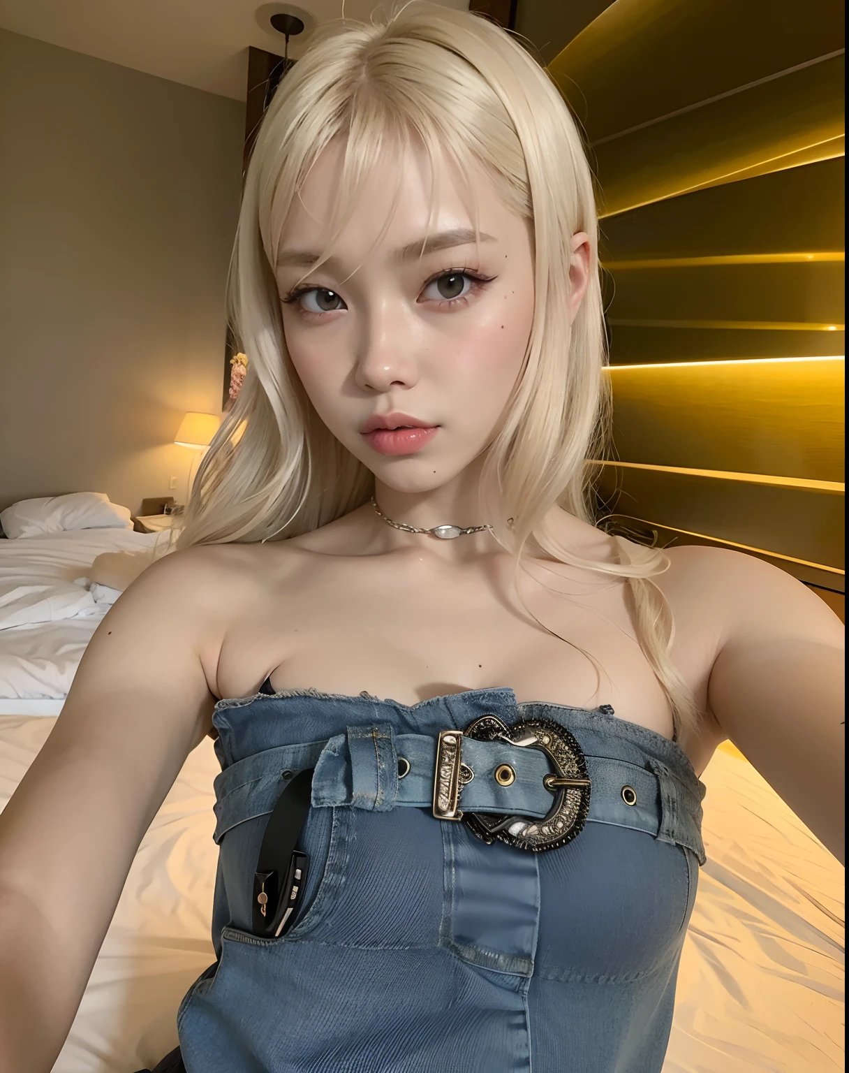 Blonde woman in a denim dress posing for a photo in a hotel room, Parque Roseanne de Blackpink, Lalisa Manoban de Blackpink, Lalisa Manobal, Jossi de Blackpink, Jinyoung Shin, Chica coreana, Sun Yunjoo, Heonhwa Choe, Retrato de Jossi de Blackpink, 韓国アイドル, ulzzang, Jaeyeon Nam