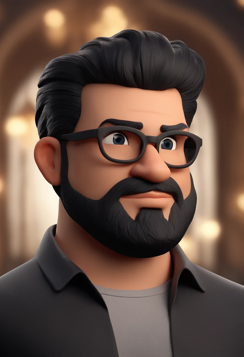 Cartoon character of a man with black glasses and a black polo shirt, cabelo liso, With beard and old school tattoo on his arm, animation character, Caractere estilizado, animation style rendering, 3D estilizado, Arnold Maya render, 3 d render stylized, toon render keyshot, Personagem 3D, Personagem 3D, 3d rendering stylized, 3 d character render, personagem de desenho animado, Personagem de close up, Pose de personagem, (Estilo Pixar) (master part:1.2) (Bokeh) (best quality) (pele detalhada) (textura detalhada) (8k) (argila) (Cinematic lighting) (foco nítido