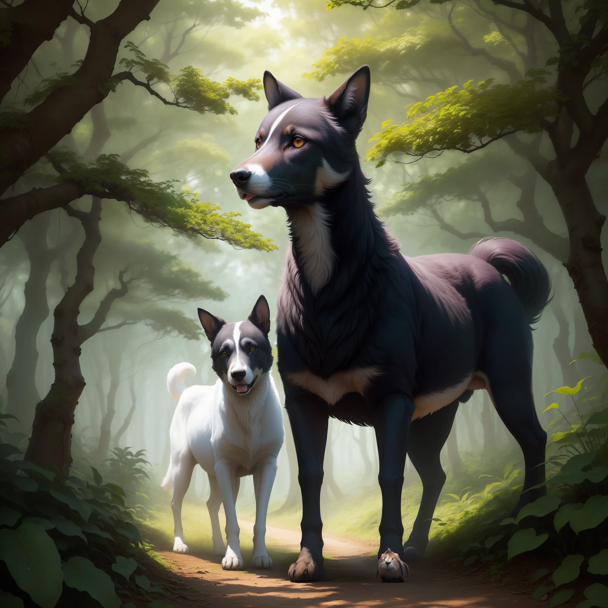 Um monte de animais todos juntos em uma floresta