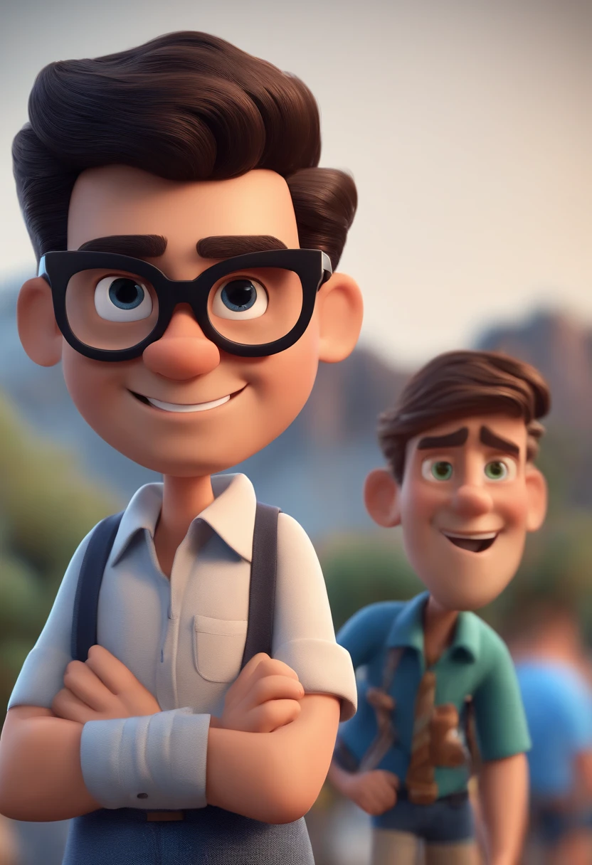 Cartoon character of a man with black glasses and a blue shirt, animation character, Caractere estilizado, animation style rendering, 3D estilizado, Arnold Maya render, 3 d render stylized, toon render keyshot, Personagem 3D, Personagem 3D, 3d rendering stylized, 3 d character render, personagem de desenho animado, Personagem de close up, Pose de personagem, (Estilo Pixar) (master part:1.2) (Bokeh) (best quality) (pele detalhada) (textura detalhada) (8k) (argila) (Cinematic lighting) (foco nítido