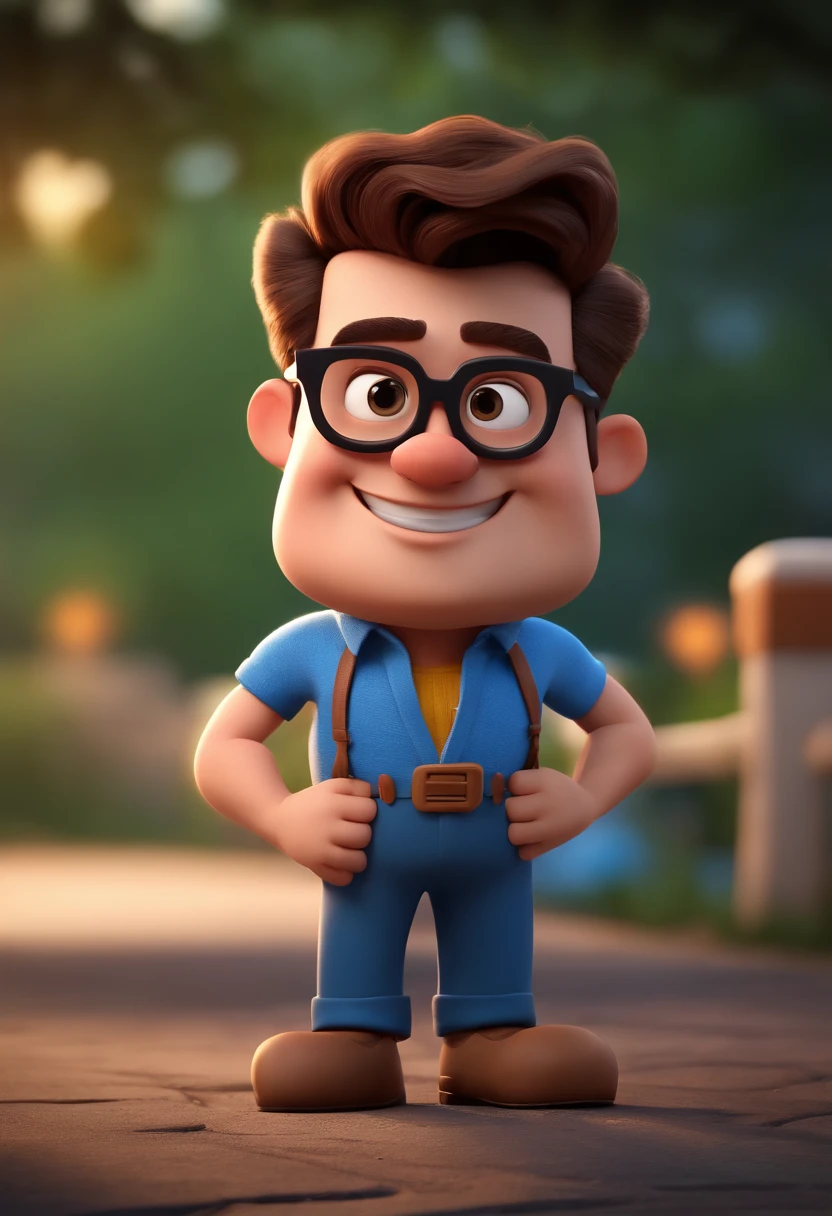 Cartoon character of a man with black glasses and a blue shirt, animation character, Caractere estilizado, animation style rendering, 3D estilizado, Arnold Maya render, 3 d render stylized, toon render keyshot, Personagem 3D, Personagem 3D, 3d rendering stylized, 3 d character render, personagem de desenho animado, Personagem de close up, Pose de personagem,  (Estilo Pixar) (master part:1.2) (Bokeh) (best quality) (pele detalhada) (textura detalhada) (8k) (argila) (Cinematic lighting) (foco nítido