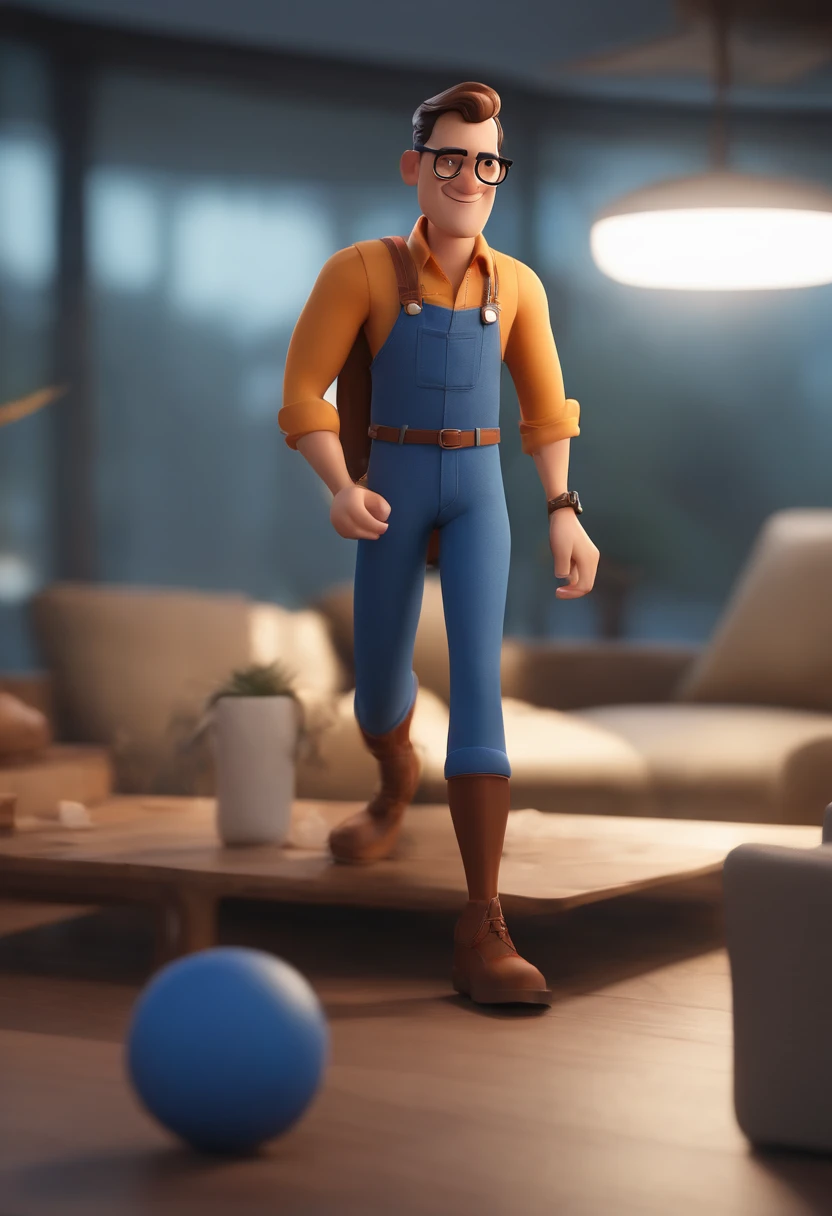 Cartoon character of a man wearing black glasses and a blue shirt, um personagem animado, Caractere estilizado, animation style rendering, 3D estilizado, Arnold Maya render, 3 d render stylized, toon render keyshot, Personagem 3D, Personagem 3D, 3d rendering stylized, 3 d character render, personagem de desenho animado, Personagem de close up, Pose de personagem, (Estilo Pixar) (master part:1.2) (Bokeh) (best quality) (pele detalhada) (textura detalhada) (8k) (argila) (Cinematic lighting) (foco nítido,Senta e vaza a parte superior do corpo