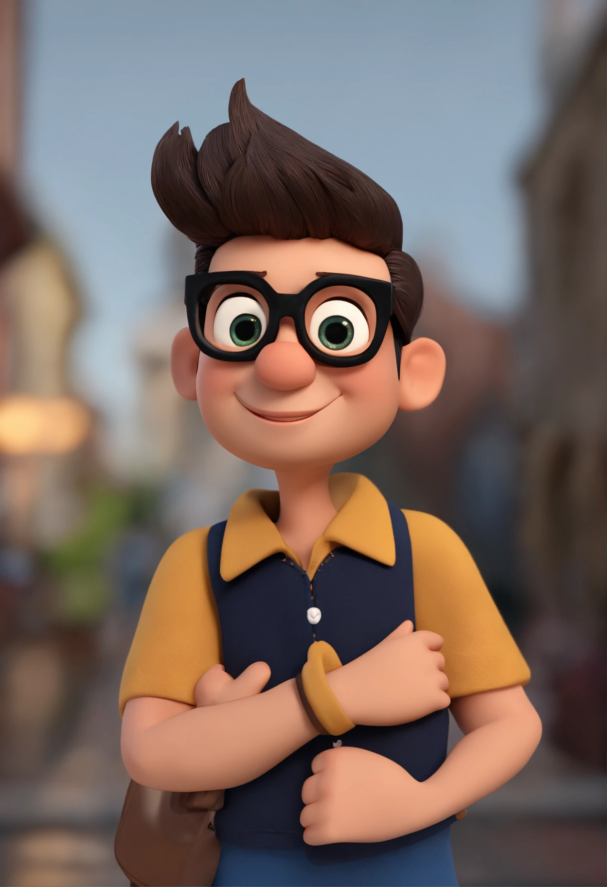 Cartoon character of a man wearing black glasses and a blue shirt, um personagem animado, Caractere estilizado, animation style rendering, 3D estilizado, Arnold Maya render, 3 d render stylized, toon render keyshot, Personagem 3D, Personagem 3D, 3d rendering stylized, 3 d character render, personagem de desenho animado, Personagem de close up, Pose de personagem,  (Estilo Pixar) (master part:1.2) (Bokeh) (best quality) (pele detalhada) (textura detalhada) (8k) (argila) (Cinematic lighting) (foco nítido