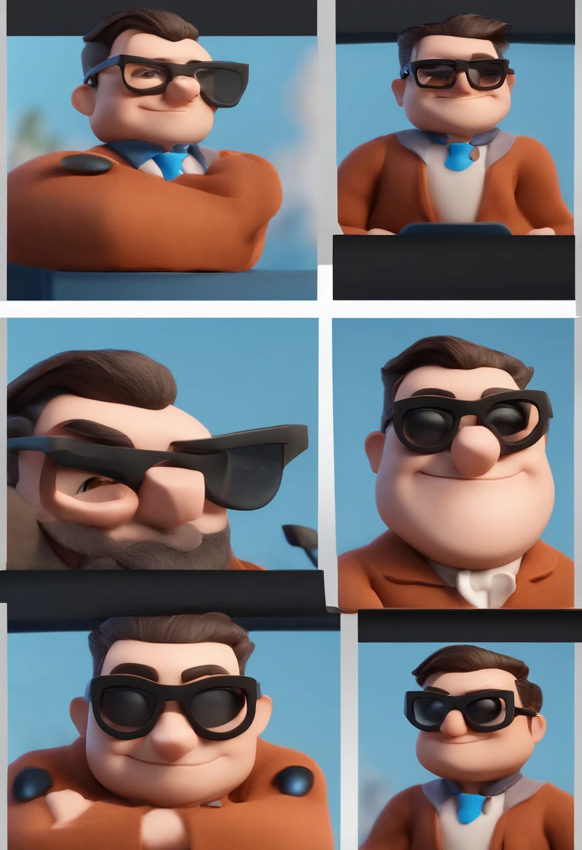 Cartoon character of a man with black glasses and a blue shirt, animation character, Caractere estilizado, animation style rendering, 3D estilizado, Arnold Maya render, 3 d render stylized, toon render keyshot, Personagem 3D, Personagem 3D, 3d rendering stylized, 3 d character render, personagem de desenho animado, Personagem de close up, Pose de personagem,  (Estilo Pixar) (master part:1.2) (Bokeh) (best quality) (pele detalhada) (textura detalhada) (8k) (argila) (Cinematic lighting) (foco nítido