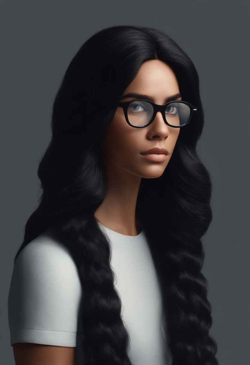 Criar um personagem no estilo pixar dentro de um jaleco. Black Long Haired White Character Wearing Black Frame Square Glasses