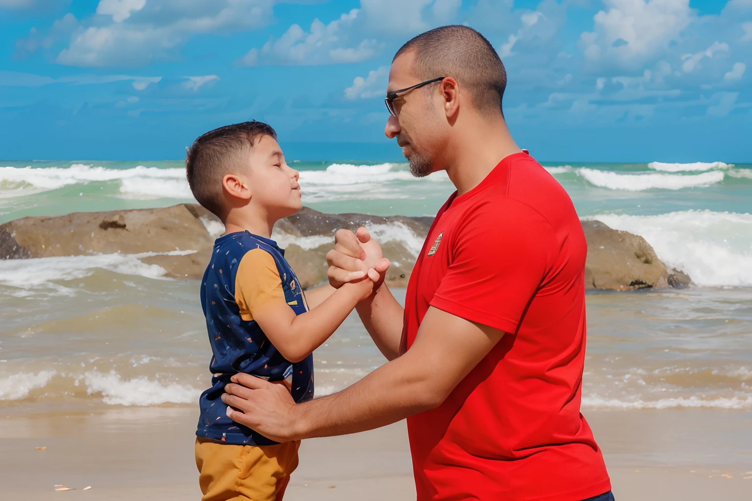 Fotografia de Pai e filho com a camisa do time de futebol Boca Junior da Argentina.