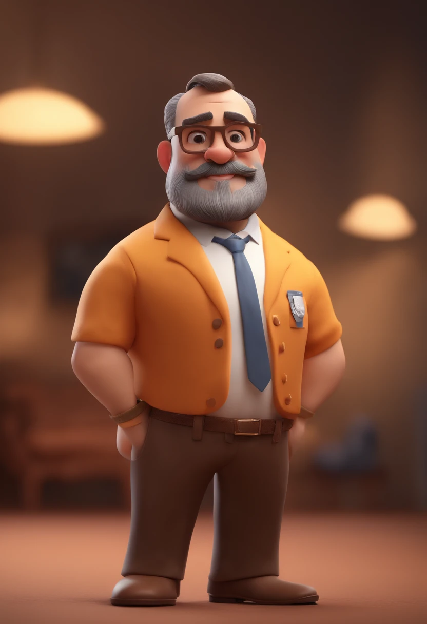 personagem dos desenhos animados de um homem, barba, de terno na sala de aula, animation character, Caractere estilizado, animation style rendering, 3D estilizado, Arnold Maya render, 3 d render stylized, toon render keyshot, Personagem 3D, Personagem 3D, 3d rendering stylized, 3 d character render, personagem de desenho animado, Personagem de close up, Pose de personagem,  (Estilo Pixar) (master part:1.2) (Bokeh) (best quality) (pele detalhada) (textura detalhada) (8k) (argila) (Cinematic lighting) (foco nítido