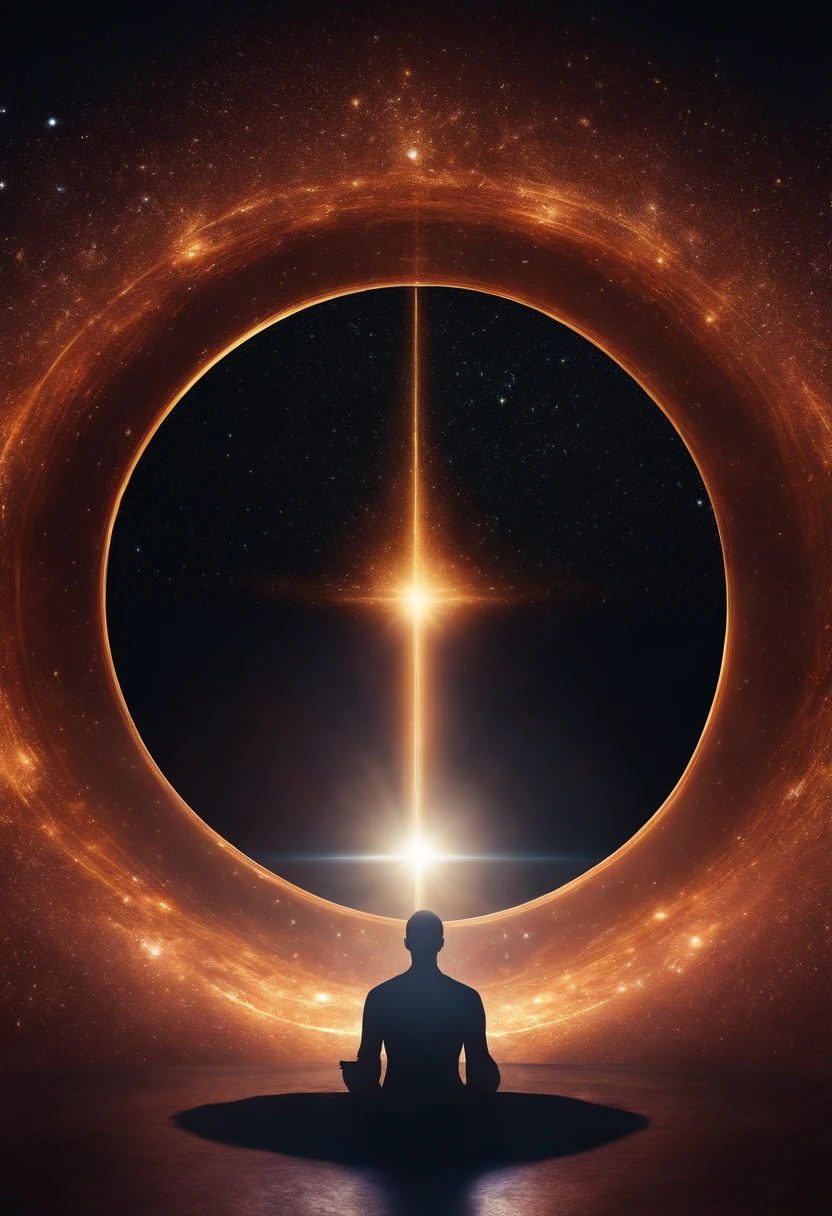 Mystical man in the middle of the universe Astral body, halo, deep meditation, Etéric atmosphere, Aurico