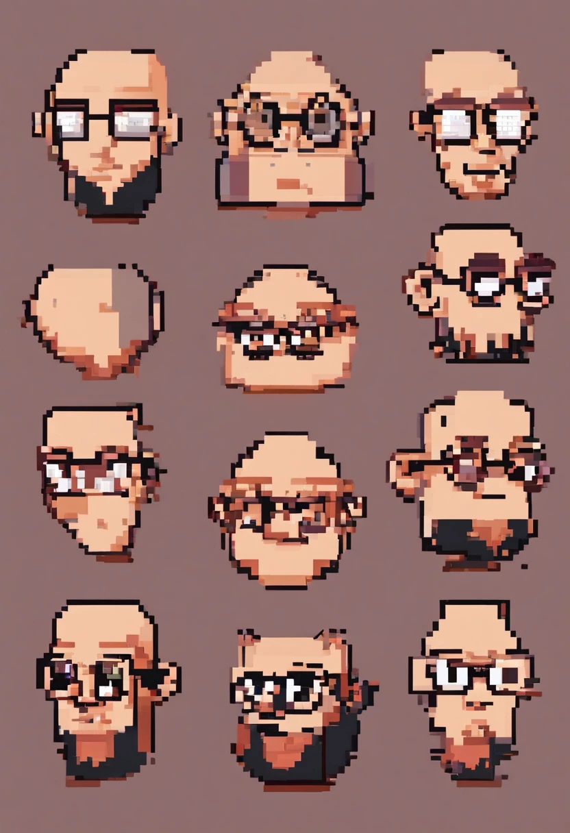 Create bald man, evil face, Disney Pixar style square glasses