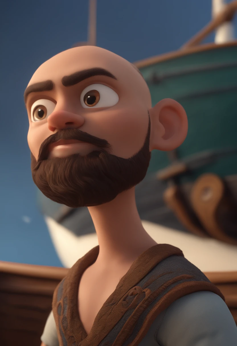 bald boy, with beard, dressed in ancient Hebrew style, on a boat on the high seas, diney style, 3d pixar, animation style rendering, 3D stylized, Arnold Maya render, 3 d stylized rendering, toon rendering keyshot, Character 3D, 3D Character, Stylized 3D Rendering, 3D Character Rendering, cartoon character, Close up Character, Character Pose, (Pixar Style) (Masterpiece:1.2) (Bokeh) (Best Quality) (Detailed Skin) ( detailed texture) (8k) (clay) (Cinematic lighting) (sharp focus