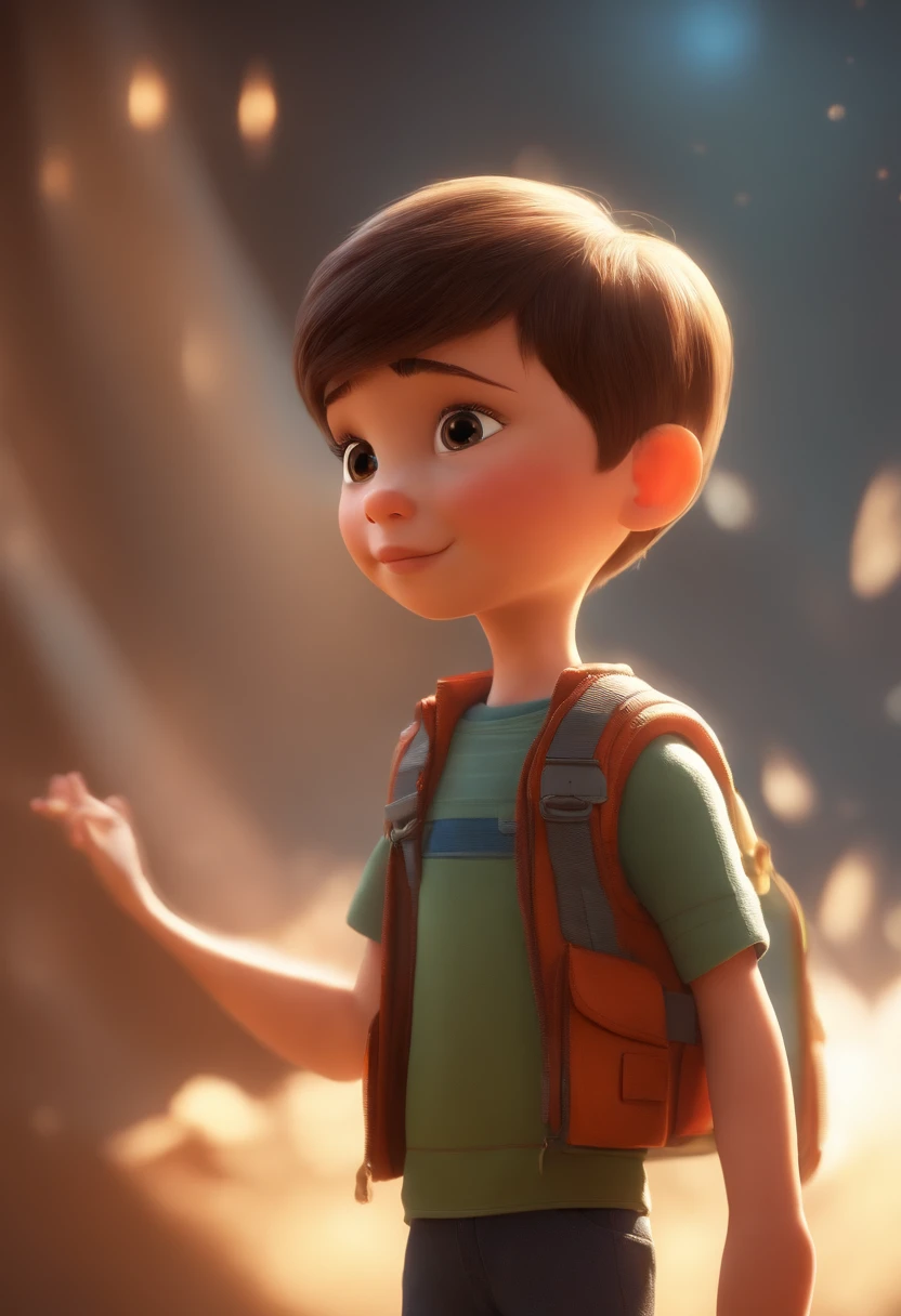 a happy cute ??? standing short hair, vestindo uma fantasia espacial, , fundo branco, barnet, Tom, Estilo Pixar, ....3d, desenhos animados, rosto detalhado, asymmetrical 16k