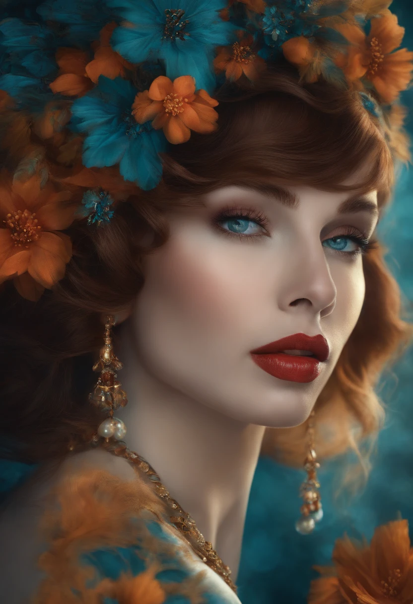 Uma mulher loira, olhos azuis, totalmente nua, com seu corpo detalhado, with the appearance of excitement.