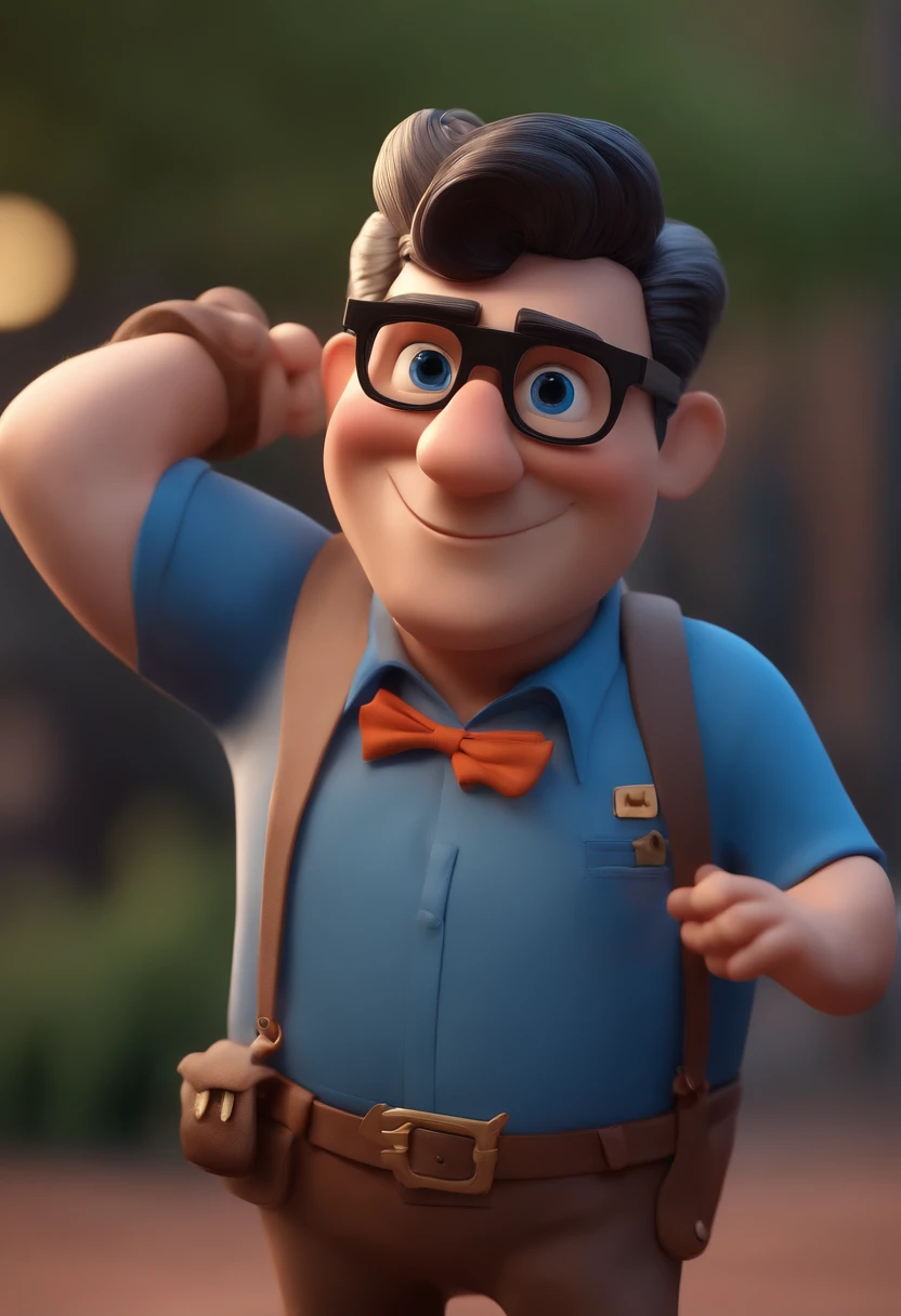 Cartoon character of a man with black glasses and a blue shirt, animation character, Caractere estilizado, animation style rendering, 3D estilizado, Arnold Maya render, 3 d render stylized, toon render keyshot, Personagem 3D, Personagem 3D, 3d rendering stylized, 3 d character render, personagem de desenho animado, Personagem de close up, Pose de personagem, (Estilo Pixar) (master part:1.2) (Bokeh) (best quality) (pele detalhada) (textura detalhada) (8k) (argila) (Cinematic lighting) (foco nítido