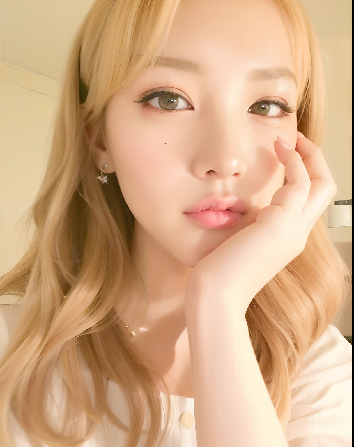 um close up de uma mulher com cabelos longos e uma camisa branca, Lalisa Manobal, Dom Yunjoo, Ulzzang, Lalisa Manoban do Blackpink, Jinyoung Canela, jia, Beautiful image, wan adorable korean face, Jaeyeon Nam, pale round face, Sakimichan, com bonito - fino - rosto, olhar de alegria, Wendy Red velvet
