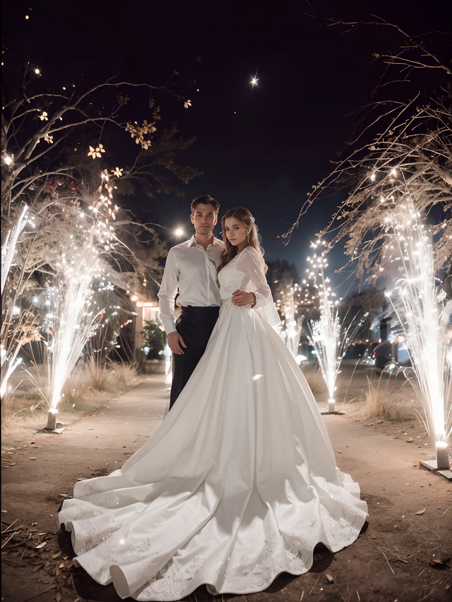 wedding, Long dress with train, A girl of European appearance, Long hair of a girl, Hair below the waist, Blonde long hair of a girl, Long veil, transparent knee-length veil, Aged man, Man in the Body, Thick Man, Wedding Photo Shoot, A man's gray hair, white long-sleeved shirt, Formal white shirt, couple, Wedding photo, Photo Enhancement, foto realista, beste-Qualit, 4K Quality