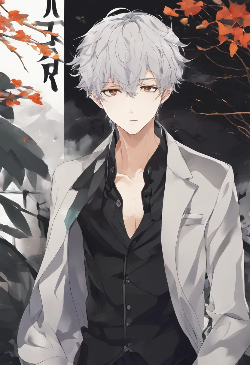 a handsome japanese man，with short white hair，White beard，Lie down in bed，weak，Sick，